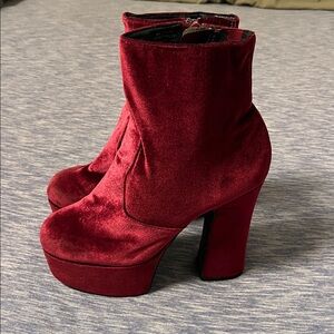 Deep red / Purple Velvet Platform Boots